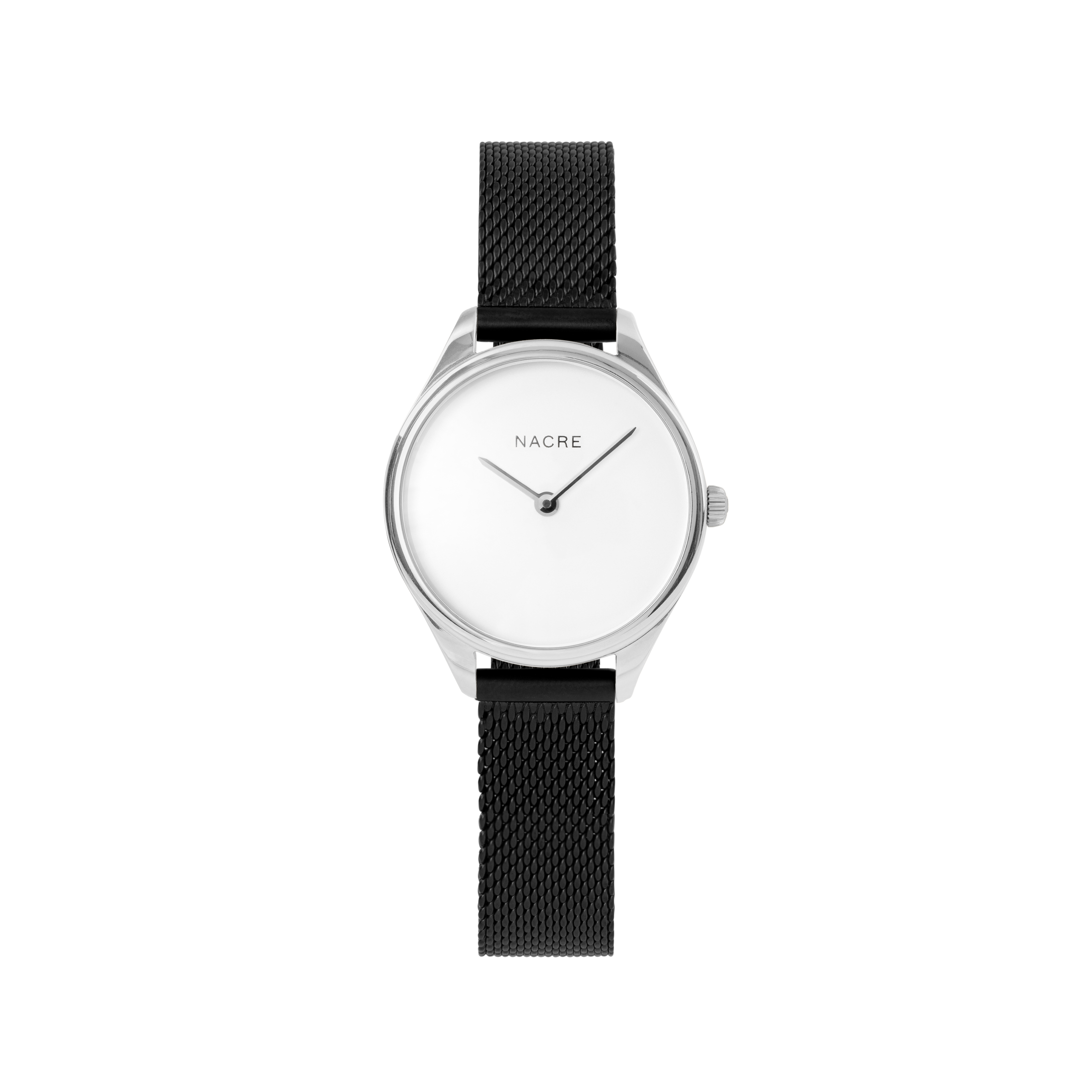 Mini Lune - Stainless Steel - Black Leather